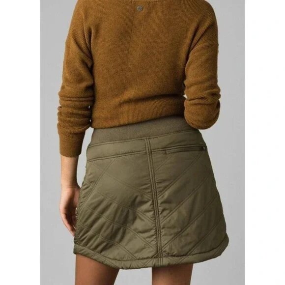 NWT Prana Esla Quilted Sherpa Mini Skirt Slate Green Puffer XL Zip Front Pockets - Picture 5 of 11